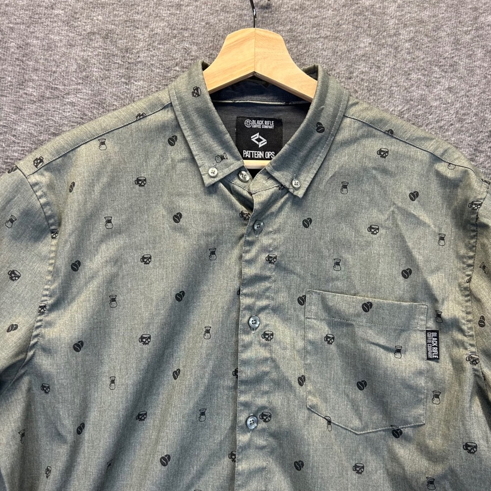 Black Rifle Coffee Company Pattern Ops Shirt Mens Medium Olive Green Skulls M